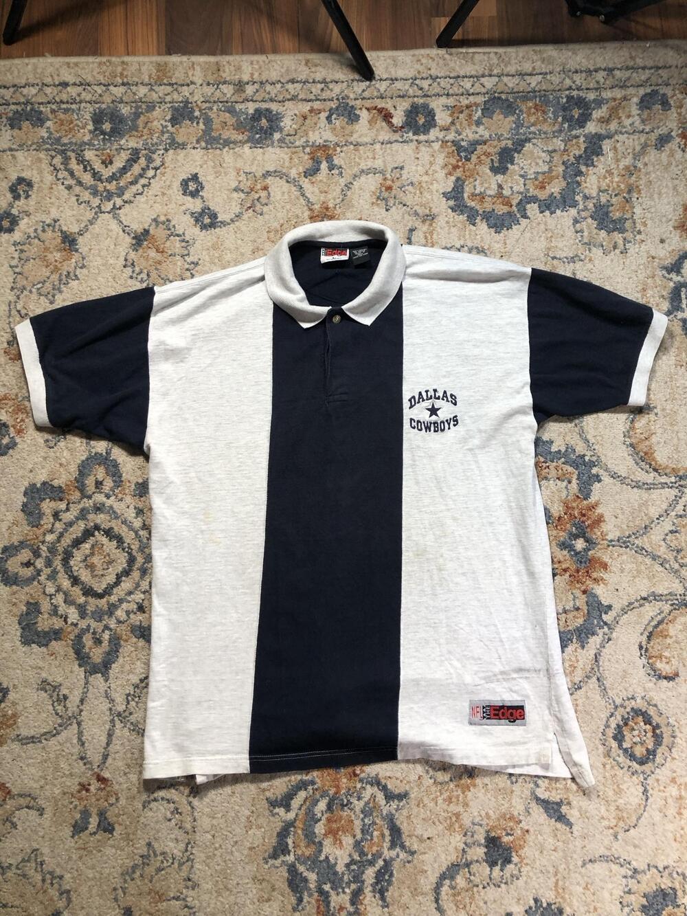 Vintage Dallas Cowboys Polo Shirt Mens Large Blue NFL Football The Edge 90s